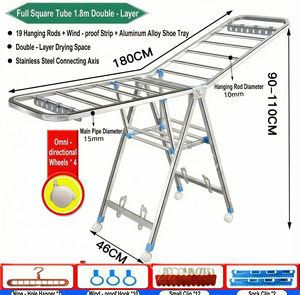 Séchoir à linge en acier inoxydable Yearning - tube carré plein 1,8 m double couche - Version normale - Product Image 3