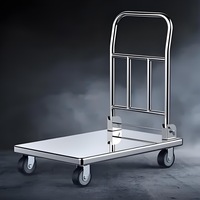 Chariot à plate-forme Chariot de stockage plat polyvalent Chariot à provisions pliable Acier à quatre roues robuste Acier inoxydable OEM