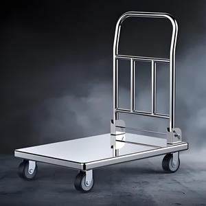Chariot à plate-forme Chariot de stockage plat polyvalent Chariot à provisions pliable Acier à quatre roues robuste Acier inoxydable OEM - Product Image 2