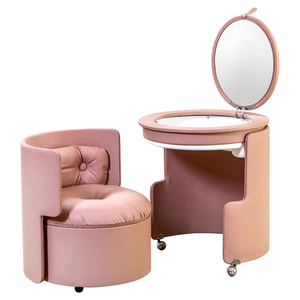 Ensemble de table de maquillage intégrée moderne avec <span class=keywords><strong>fauteuil</strong></span> en cuir et chaise de <span class=keywords><strong>coiffeuse</strong></span> au design panneau vertical pour salle de bain, hôtel, chambre à coucher, salon - Product Image 2