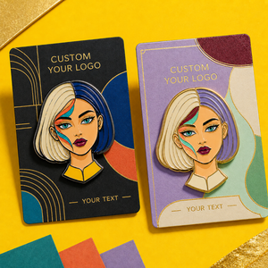 Ensemble de broches personnalisées en émail dur avec portrait féminin, finition nickel noir et plaqué or - Product Image 1
