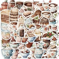 Paquete de 50 Pegatinas de Café y Té para Decorar Guitarras, Cuadernos, Maletas, Pegatinas Impermeables para Manualidades, Venta al por Mayor Internacional