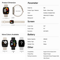 Montre connectée T69 toute nouvelle, écran tactile TFT 1,83 pouces, assistant intelligent, montre connectée carrée, appel BT, suivi d'activité, modes sportifs multiples