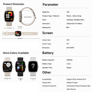 Reloj Inteligente T69 Totalmente Nuevo, Pantalla Táctil TFT de 1.83 Pulgadas, Asistente de IA, Reloj Inteligente con Pantalla Cuadrada de Píxeles, Llamadas por Bluetooth, Monitor de Actividad, Múltiples Modos Deportivos - Product Image 5