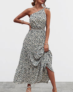 Belle femmes motif personnalisé robe d'été simple épaule à volants à plusieurs niveaux balançoire Maxi robe écologique vêtements de vacances d'été - Product Image 4