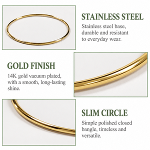 Brazalete Circular Delgado, Acero Inoxidable, Chapado al Vacío en Oro de 14K - Product Image 4