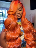 Cheveux vierges birmans HD en dentelle transparente, double épaisseur, pointes épaisses, achat en gros, rouge cuivré # 350 perruques en cheveux humains