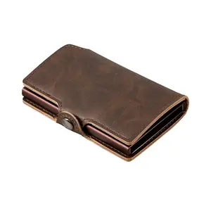 Vintage Pu Leather Credit Card Holder Auto Pop-Up Aluminium For Men Wallet Id Card Holder Rfid Blocking Wallet With Gift Box