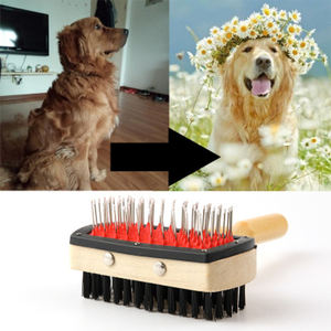 Brosse à poils pour animaux de compagnie double face de haute qualité avec manche en bois pour les animaux à poils longs et courts, peigne de toilettage - Product Image 5