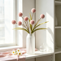 Vente en gros de 90 cm, 5 têtes, fleurs artificielles en mousse PE, Craspedia Billy Button, couleur personnalisée pour les arrangements floraux de mariage, d'hôtel et de maison