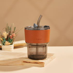 Istadromo Quà Tặng biểu tượng tùy chỉnh cốc sữa thủy tinh sáng tạo giá trị cao cốc cà phê nước thủy tinh với ống hút và nắp đậy - Product Image 2
