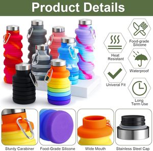 Bouteille d'eau <span class=keywords><strong>pliable</strong></span> en silicone personnalisée OEM, tasse de voyage rétractable avec logo pour promotion de marque extérieure, cadeau en gros - Product Image 3