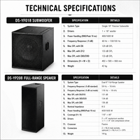DSZ DS-YP208+DS-YF018 Double Subwoofer Passif 15'' et Haut-parleur Large Bande 8'' 4 Ohms pour Location d'Événements Scéniques en Direct (Garantie 1 An)