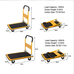 Troli Dorong Lipat Kapasitas 150KG dan 300KG <span class=keywords><strong>4</strong></span> Roda  Gerobak Flatbed Kecil Warna Kuning - Product Image 6