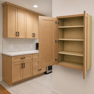 Armoire murale de cuisine américaine populaire à double porte avec 3 étagères |   Meubles de cuisine en gros pour les constructeurs |   Armoires en chêne massif blanc - Product Image 1