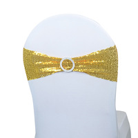 Housse de chaise sans couture à sequins avec boucle ronde, décoration de dossier de chaise avec nœud, ceinture élastique pour mariage, hôtel, banquet
