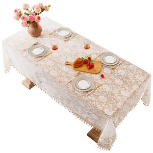 Microstar mariage européen maison nappe en dentelle blanche Vintage dentelle brodée réception Boho fête nappe - Product Image 1