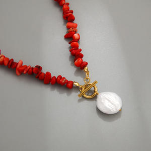 שרשרת פנינים בארוק שרשרת פנינים מרוסקות אבן טורקיז ורד קוורץ שרשרת אבזם שרשרת אבזם נשים הצהרה תכשיטים - Product Image 4