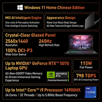 MSI Katana 15 Katana Thin 17 I9-14900HX RTX5070 17.3" QHD+ 2.5K 240Hz Laptop da Gaming ad Alta Frequenza di Aggiornamento 2025