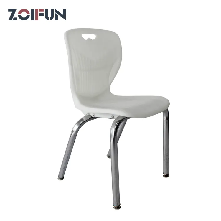 Asientos de plástico duro pp tradicional y patas de metal cromado, sillas de estudiantes escolares de diseño 2021, baratas con enganches de escritorio