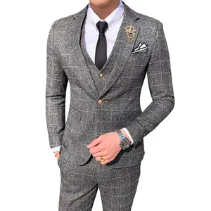 Hot Sale Herren Plaid Suit Business Dreiteilige Casual Slim Fit Atmungsaktive Bräutigam Hochzeits kleid Herren Business-Anzüge Set Luxus