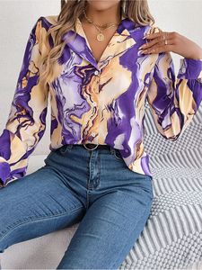 Penjualan terlaris 2021 blus & kemeja Wanita kaus kasual Eegance kerah setelan cetak kontras warna untuk wanita - Product Image 6