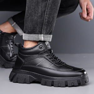 Men Winter Snow Boots <b>Ankle</b> Height Genuine Leather Plush Lining Anti Slip Rubber Outsole Round Toe Warm Outdoor Wear - Product Image 3