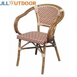 Chaise de jardin d'extérieur empilable en rotin, osier, aluminium, bambou et canne, avec accoudoirs, pour terrasse, balcon, piscine, bistrot, café et salle à manger, modèle Florida - Product Image 1