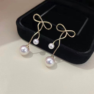 Accessoire en argent S925 pour la création de bijoux, perles rondes de 6 à 9 mm, 21580, double perle, boucle d'oreille vide, porte-clous d'oreille, boucles d'oreilles fines - Product Image 2
