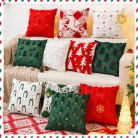 Nouvelle Housse de Coussin Broderie Arbre de Noël 3D en Peluche pour Canapé, Décoration de Noël pour Salon