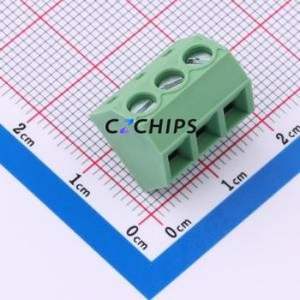 DB127S-5.0-3P-GN-S Screw Terminal Block Through hole Component (THT),P=5mm Connector 1x3P 5mm Green Through Hole - Product Image 1