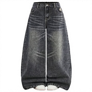 Jeans à jambes larges pour enfants et adolescentes, denim vintage, coupe ample, fermeture éclair, pantalon long - Product Image 1