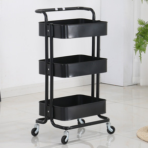 Stainless Steel 3-Tier Kitchen Trolley With <b>Baskets</b> Metal Rolling Utility Tool Cart - Product Image 2