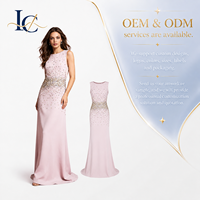 Robe de soirée de luxe rose pour femme, ornée de cristaux, sans manches, coupe trapèze, avec longue traîne, pour fêtes et événements formels, vente en gros