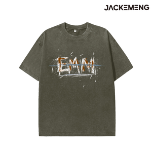 T-shirt Oversize in Cotone Lavato con Stampa Emm Brush, Stile Retrò Streetwear, per Uso Quotidiano Casual, Maglietta Disponibile all'Ingrosso dal Magazzino USA - Product Image 6