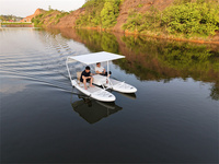 Bateau Catamaran Gonflable en PVC avec Pare-Soleil, Compatible Moteur Électrique, Bateau de Loisirs pour Plongeurs