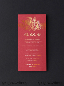Carte de menu de mariage en velours rouge chic, modèle de menu de mariage en velours, menu de mariage élégant en velours doré - Product Image 4