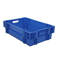 Panier de stockage empilable en plastique pour légumes et fruits, avec poignée métallique et design en maille, idéal pour la logistique agricole