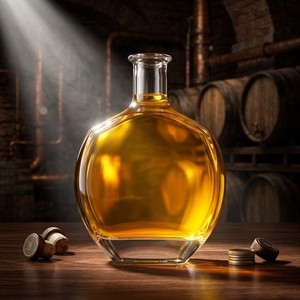 Bouteille en verre rond à facettes extra clair de 700 ml et 750 ml avec bouchon en liège pour spiritueux, <span class=keywords><strong>vodka</strong></span>, whisky - Vente en gros - Product Image 1