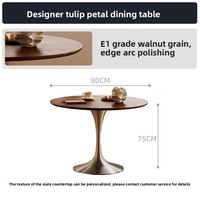 Runder Esstisch im chinesischen Stil aus massivem Holz mit Steinplatte, für Zuhause, Wohnzimmer, kleine Wohnung, Retro-Luxus-Tulpen-Tisch