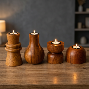 ชุดเชิงเทียนไม้ทำมือสำหรับเทียนทีไลท์ ของตกแต่งบ้าน วางกลางโต๊ะ - Product Image 2
