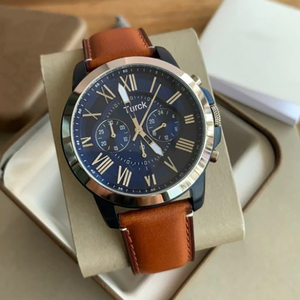 Montre chronographe de luxe pour hommes Fossill FS4835, boîtier en acier inoxydable étanche 50M, bracelet en cuir bleu, vente en gros - Product Image 6