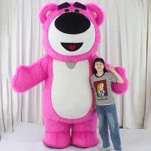 Inflatable clothing Strawberry Bear cartoon mascot costume Long fur bear costume People wear inflatable doll suit for sale