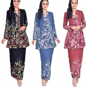 Nouvelle mode Baju Kurung <span class=keywords><strong>Pront</strong></span> à fleurs à manches longues Baju Kebaya Robe musulmane Vêtement islamique - Product Image 6