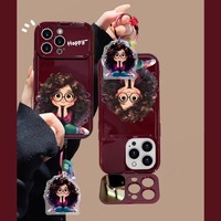 Coque de téléphone portable en TPU avec motif fille aux cheveux bouclés, pendentif et support de miroir pour iPhone 17 8 X Xr Xs 11 12 13 14 15 16 Pro Max