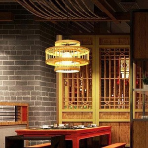 Lámpara colgante redonda de bambú tejido con bombilla LED E27 para iluminación de hoteles, casas de té y restaurantes - Product Image 3