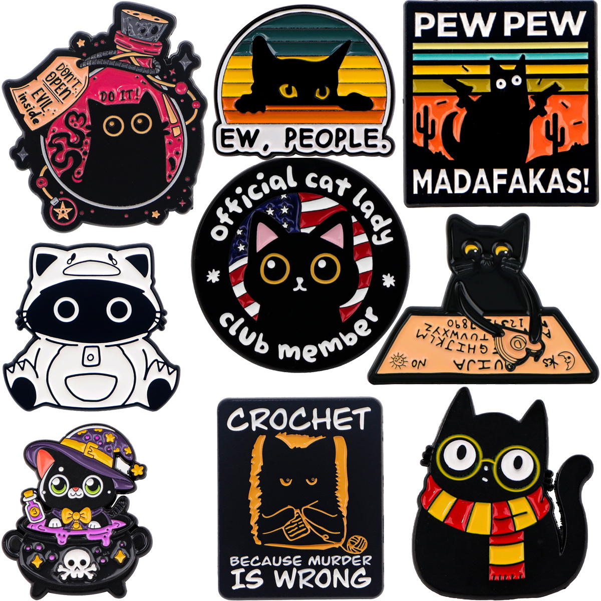 Sming Pins 15 Design Black Cat Enamel Pin Magic Animal Halloween Witch Lapel Badge Ew People Bottle Cat Cartoon Custom Metal