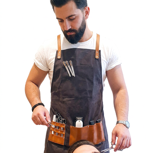 Delantales de Trabajo Profesionales para Salón, Delantal de Barbero de Cuero PU Marrón con Múltiples Bolsillos para Herramientas - Product Image 4