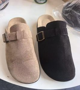 Suede Buckle Strap Mules Cork Lined Round Toe Closed Back Slides Casual Sandals In-stock shoes ready to ship Bulk order $1.42 - Product Image 1