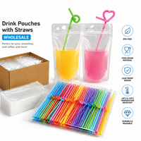 Sachets Doypack en plastique avec fermeture éclair 250ml 500ml, pochettes à boisson avec pailles, sachets à jus pour fêtes, adultes et adolescents